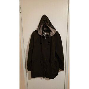 Liz Claiborne Coat Womans XL Brown Removable Hood Jacket Pockets Fall Winter Mid